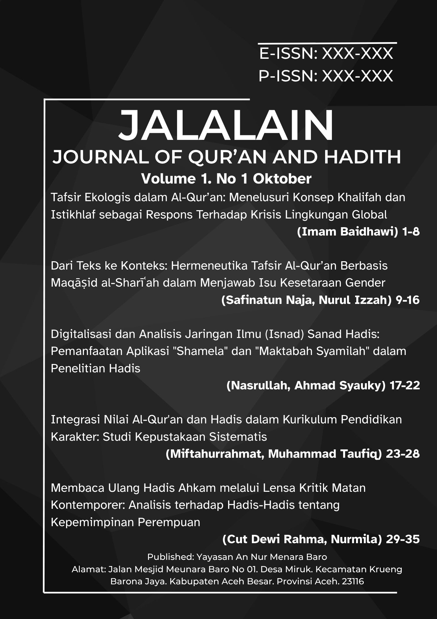 					View Vol. 1 No. 1 (2025): JALALAIN: Journal of Qur'an and Hadith 
				